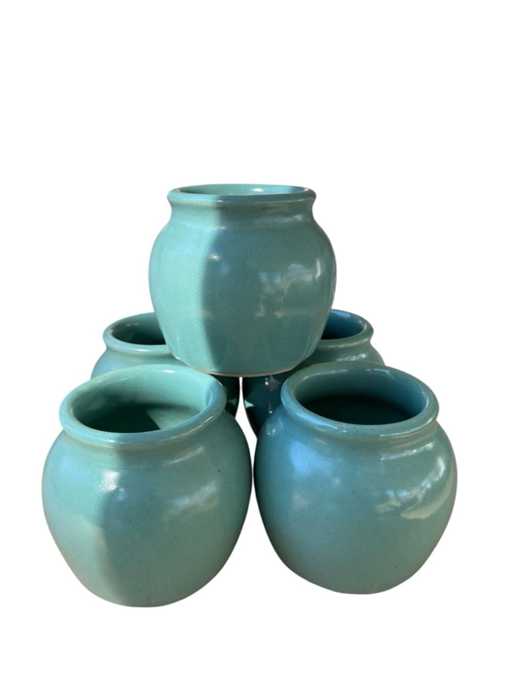 Stoneware 5 small crocks great for chili or soup. Marked Made in USA